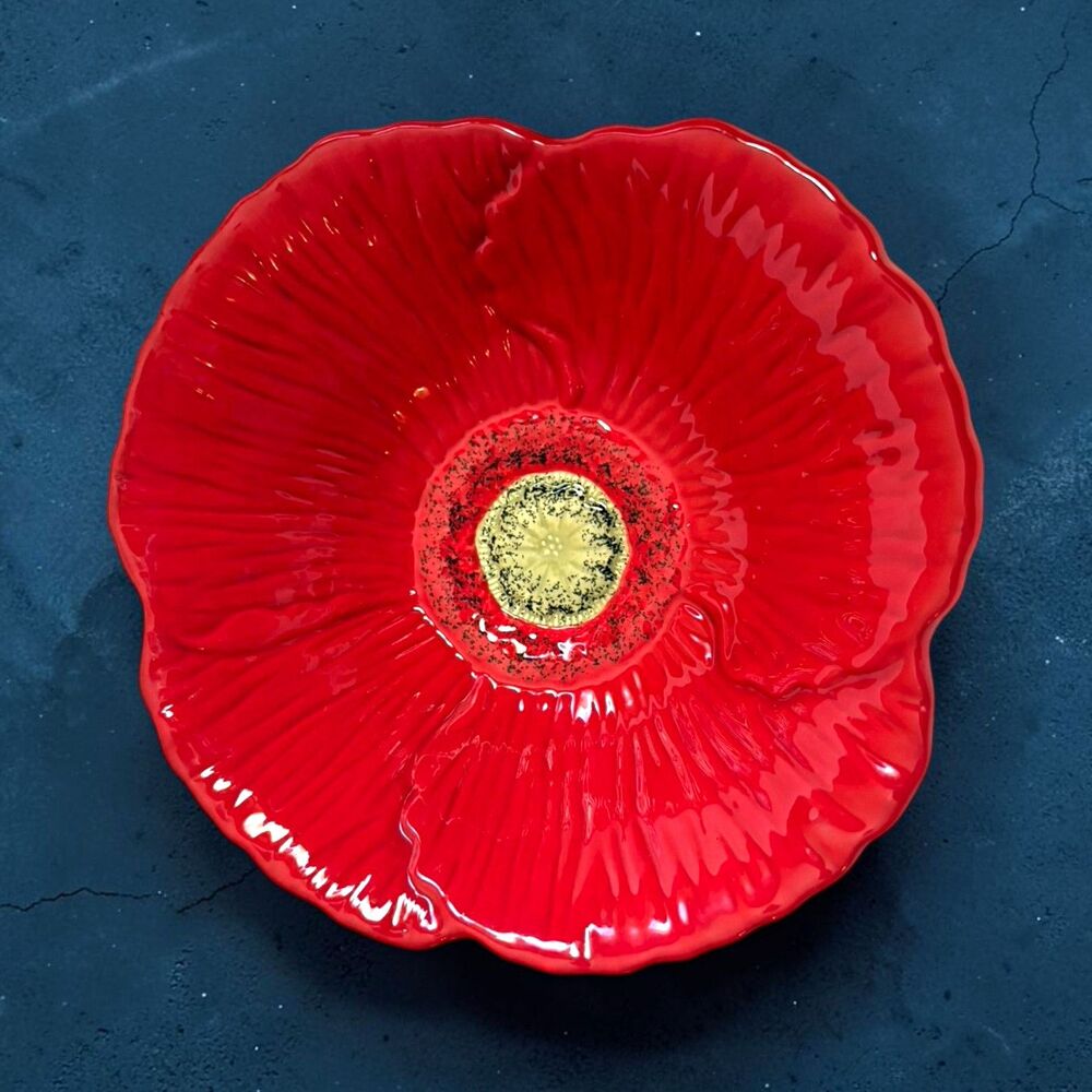 Ambiance Fleur Rouge Poppy Bowl 7.25" Figural Red Flower Nanette Vacher